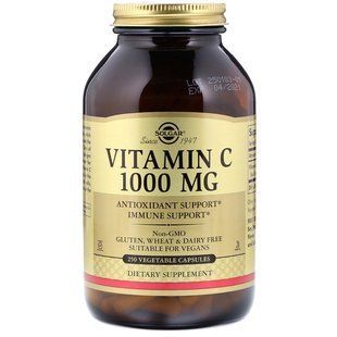 Вітамін С, Vitamin C, Solgar, 1000 мг, 250 рослинних капсул
