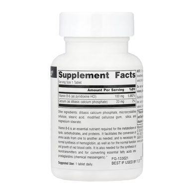Вітамін B6 (піридоксин), Vitamin B-6, Source Naturals, 100 мг, 100 таблеток