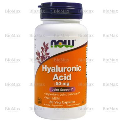 Гіалуронова кислота і МСМ, Hyaluronic Acid, Now Foods, 50 мг, 60 капсул