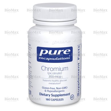 Хром пиколинат, Chromium picolinate, Pure Encapsulations, 200 мкг, 180 капсул
