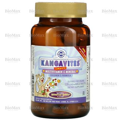 Дитячі вітаміни і мінерали, зі смаком ягід, Kangavites Complete Multivitamin & Mineral Chewable, Solgar, 120 жувальних таблеток