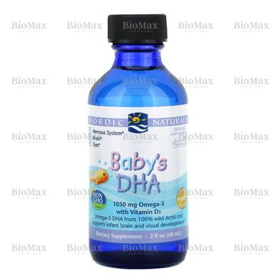Риб'ячій жир з вітаміном Д-3, Омега 3 і Д3 для дітей, Baby`s DHA, Nordic Naturals, 1050 мг, 60 мл