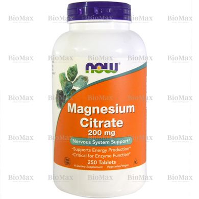 Цитрат магнію, Magnesium Citrate, Now Foods, 200 мг, 250 таблеток