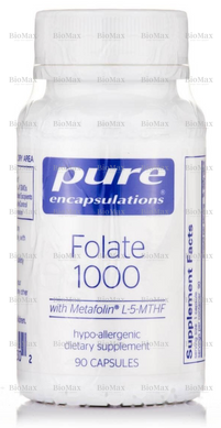 Фолат, Folate with Metafolin, Pure Encapsulations, 1000 мг, 90 капсул