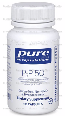 Вітамін B6 (Піридоксаль-5-фосфат), P5P 50 мг (vitamin B6), Pure Encapsulations, для підтримки метаболізму, 60 капсул