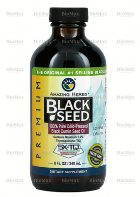 Масло черного тмина, Black Cumin, Amazing Herbs, холодного отжима, 100% чистое прессованное, 240 мл