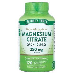 Магній цитрат, Magnesium Citrate, Nature's Truth, 250 мг, 120 гелевих капсул швидкого вивільнення (125 мг в гелевій капсулі)