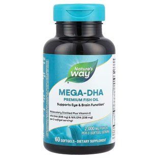 Риб'ячий жир + вітамін Е, Mega-DHA, Nature's Way, концентрат, 1000 мг, 60 гелевих капсул