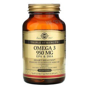 Омега-3, риб'ячий жир, Omega-3, EPA & DHA, Solgar, потрійна сила, 950 мг, 50 гелевих капсул