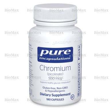 Хром пиколинат, Chromium picolinate, Pure Encapsulations, 500 мкг, 180 капсул