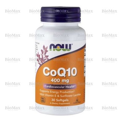 Коензим Q10, CoQ10, Now Foods, 400 мг, 30 гелевих капсул