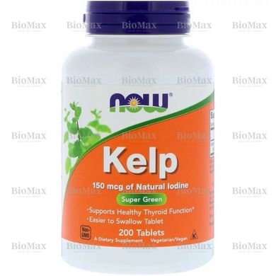 Натуральний Йод, (Ламінарія), Kelp, Now Foods, 150 мкг, 200 таблеток
