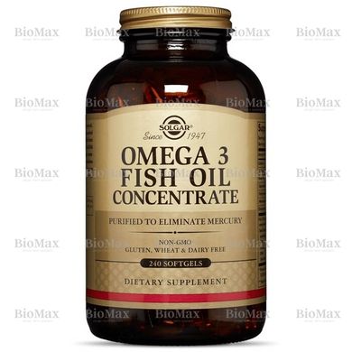 Риб'ячий жир, Омега 3, Omega-3 Fish Oil, Solgar, 240 капсул