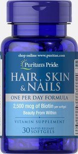 Формула для волос, кожи, ногтей, Hair, Skin & Nails, Puritan's Pride, 1 в день, 30 капсул