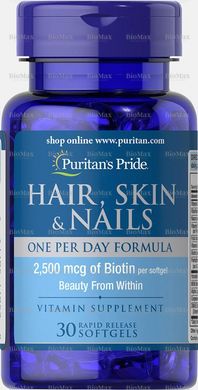 Формула для волос, кожи, ногтей, Hair, Skin & Nails, Puritan's Pride, 1 в день, 30 капсул