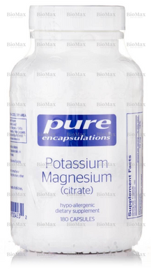 Калий и Магний (цитрат), Potassium Magnesium (citrate), Pure Encapsulations, 70 мг/35 мг, 180 капсул
