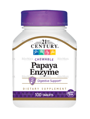 Папаїн, Papaya Enzyme, 21st Century, 22 мг, 100 таблеток