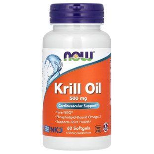 Олія криля Neptune, Krill Oil, NOW Foods, 1000 мг, 60 гелевих капсул (500 мг в одній гелевій капсулі)