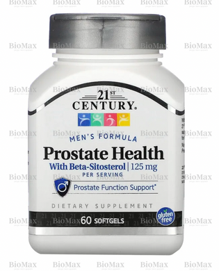 Добавка для здоров'я передміхурової залози, з бета-ситостеролом,, Prostate Health with Beta-Sitosterol, 21st Century, 125 мг, 60 гелевих капсул
