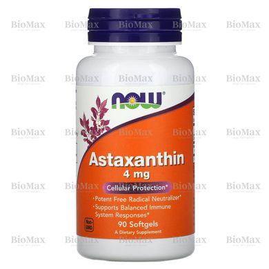 Астаксантін, Astaxanthin, Now Foods, 4 мг 90 капсул