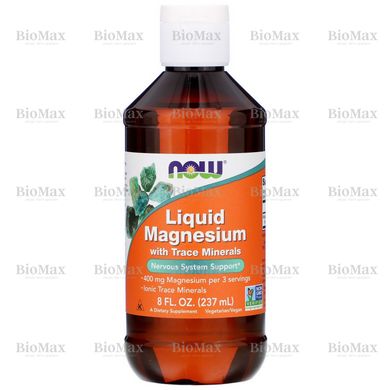 Жидкий магний, Magnesium with Trace Minerals, Now Foods, 133 мг, 237 мл