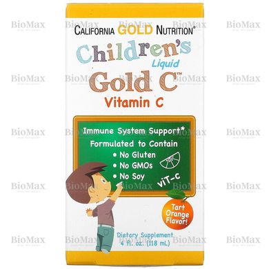 Вітамін С для дітей, Children's Liquid Gold Vitamin C, зі смаком апельсина, California Gold Nutrition, 118 мл