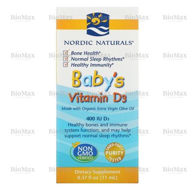 Витамин Д-3, Д3 в каплях для детей, Nordic Naturals, 400 МЕ, 11 мл