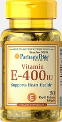 Витамин Е, Vitamin E, Puritan's Pride, 400 МЕ, 50 гелевых капсул