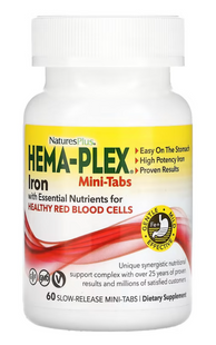 Залізо та поживні речовини для здоров'я еритроцитів, Iron with Essential Nutrients, Hema-Plex, NaturesPlus, 60 міні-таблеток із уповільненим вивільненням