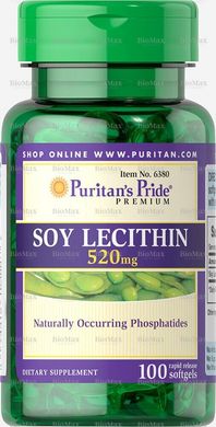 Лецитин із сої, Soy Lecithin, Puritan's Pride, 520 мг, 100 капсул