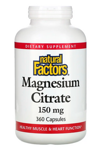 Цитрат магния, Magnesium Citrate, Natural Factors, 150 мг, 360 капсул