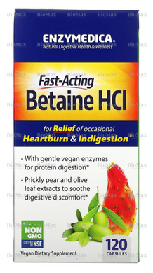 Бетаїн гідрохлорид, Betaine HCI, Enzymedica, 120 капсул