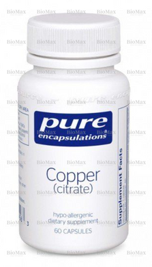 Мідь (цитрат), Copper (citrate), Pure Encapsulations, 2 мг, 60 капсул