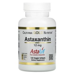 Исландский астаксантин, Astaxanthin, California Gold Nutrition, 12 мг 120 капсул