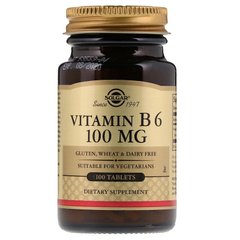 Витамин В6, Vitamin B6, Solgar, 100 мг, 100 таблеток