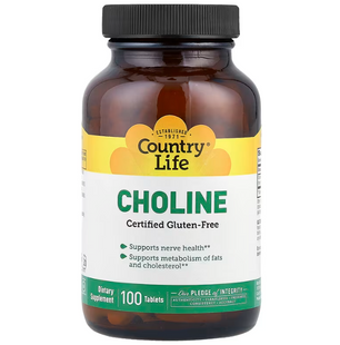 Холін, Choline, Country Life, 266 мг, 100 таблеток