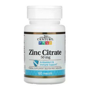 Цинк цитрат, Zinc Citrate, 21st Century, 50 мг, 60 таблеток