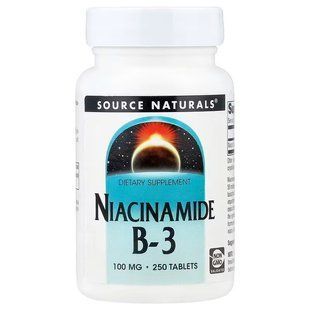 Ниацинамид (В3), Niacinamide B-3, Source Naturals, 100 мг, 250 таблеток