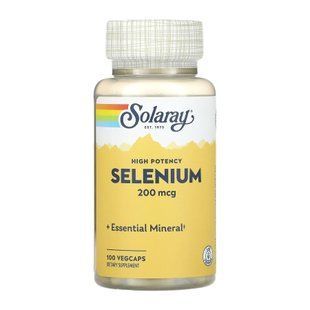 Селен з дріжджів, High Potency Selenium, Solaray, 200 мкг, 100 вегетаріанських капсул