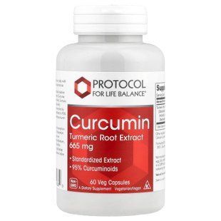 Куркумін, екстракт кореня куркуми, Curcumin Turmeric, Protocol for Life Balance, 665 мг, 60 вегетаріанських капсул