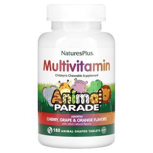 Вітаміни для дітей (Children's Multi-Vitamin), Nature's Plus, Animal Parade, вишня, виноград та апельсин, 180 жувальних таблеток у формі тварин