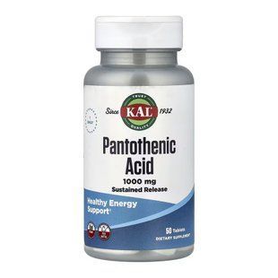 Пантотенова кислота з повільним вивільненням, Pantothenic Acid, KAL, 1000 мг, 50 таблеток