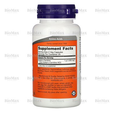 Ацетіл-Л-карнітін, Acetyl-L-Carnitine, Now Foods, 500 мг 50 капсул
