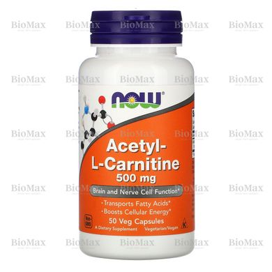 Ацетил-Л-карнитин, Acetyl-L-Carnitine, Now Foods, 500 мг 50 капсул