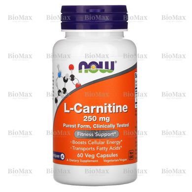 Карнітин, L-Carnitine, Now Foods, 250 мг 60 капсул