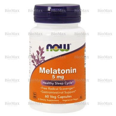 Мелатонін, Melatonin, Now Foods, 5 мг, 60 капсул