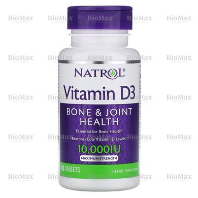 Витамин Д-3, Д3, Vitamin D-3, D3, Natrol, 10,000 МЕ, 60 таблеток