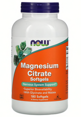 Магній цитрат, Magnesium Citrate, Now Foods, 400 мг, 180 гелевих капсул