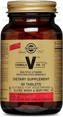 Мультивитамины с хелатными минералами, Formula V, VM-75, Solgar, 60 таблеток