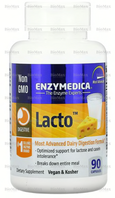 Ферменти для перетравлення молочних продуктів, Lacto, Enzymedica, 90 капсул